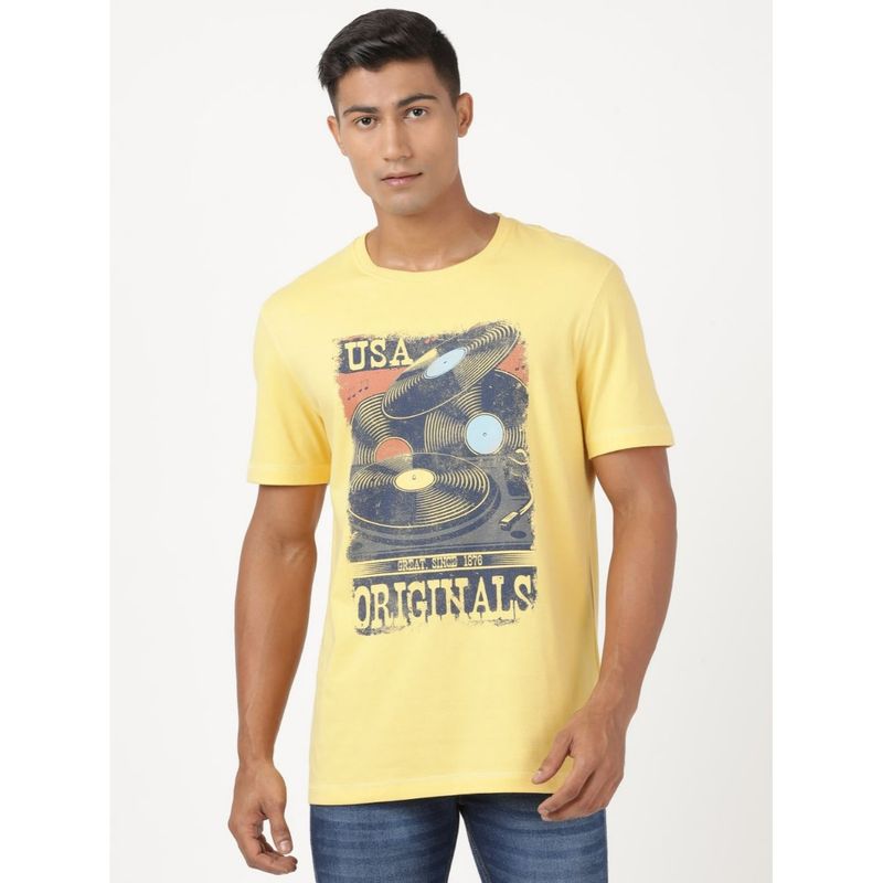 Jockey US81 Men Super Combed Cotton Printed Round Neck T-Shirt - Corn Silk (L)