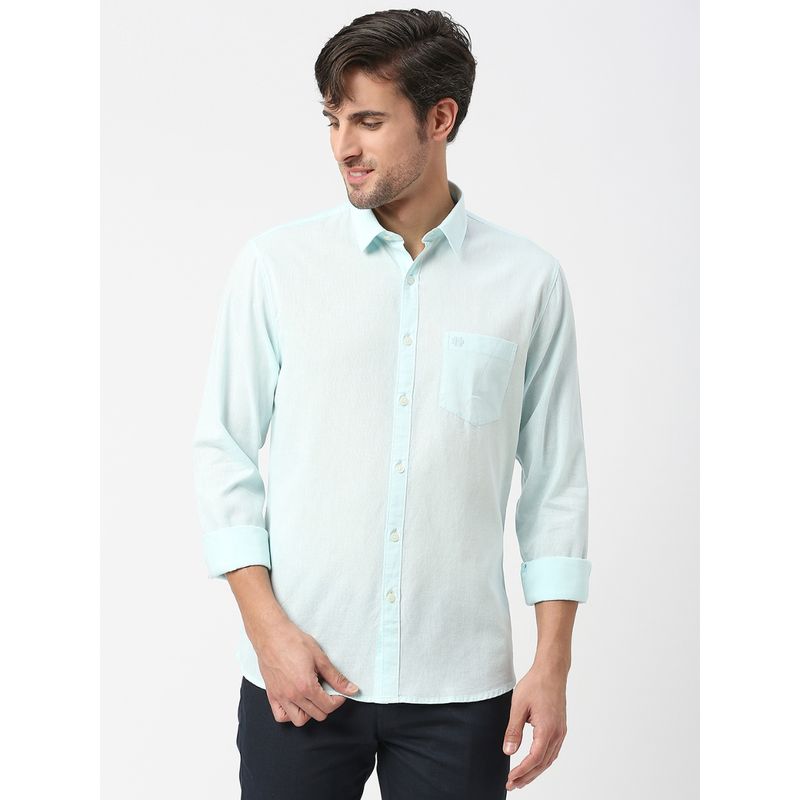 Dragon Hill Full Sleeves Mint Green Linen Shirt with Pocket (M)