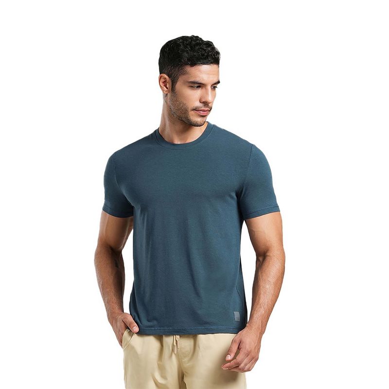 Tego Blue Bamboo Solid Men T-Shirt (S)