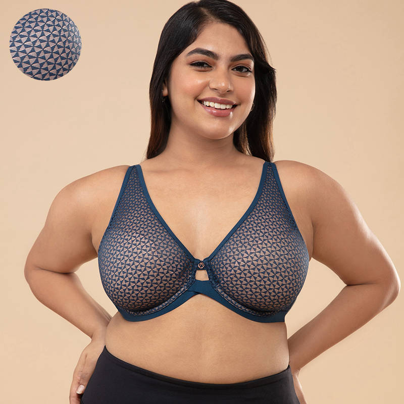 Nykd by Nykaa Textured Lace Non Padded Wired Bra - Dark Blue NYB140 (42E)