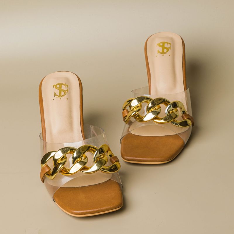 Shoe that fits you Stfy Solid Nude Chained Transparent Heels (EURO 35)