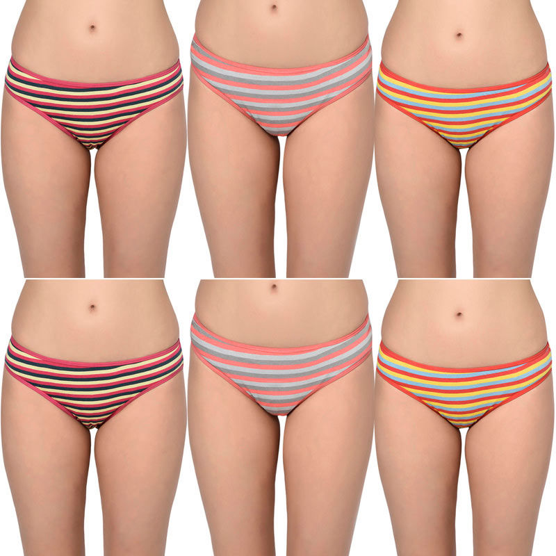 Bodycare Women's Stripes Panties (Pack Of 6) - Multi-Color (S/80)