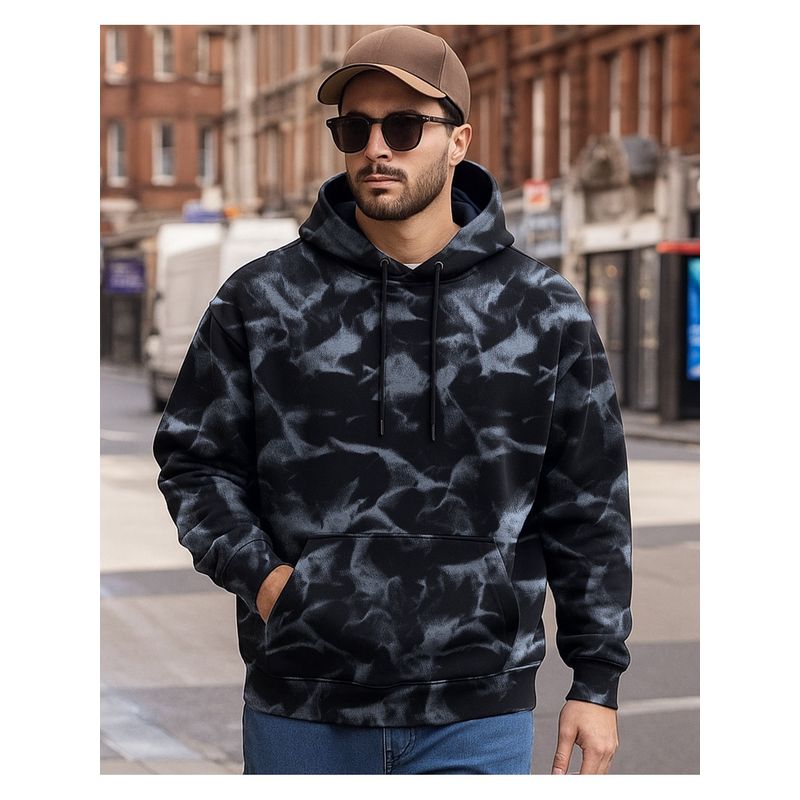 Bewakoof Men Black Tie and Dye Oversized Hoodie (L)