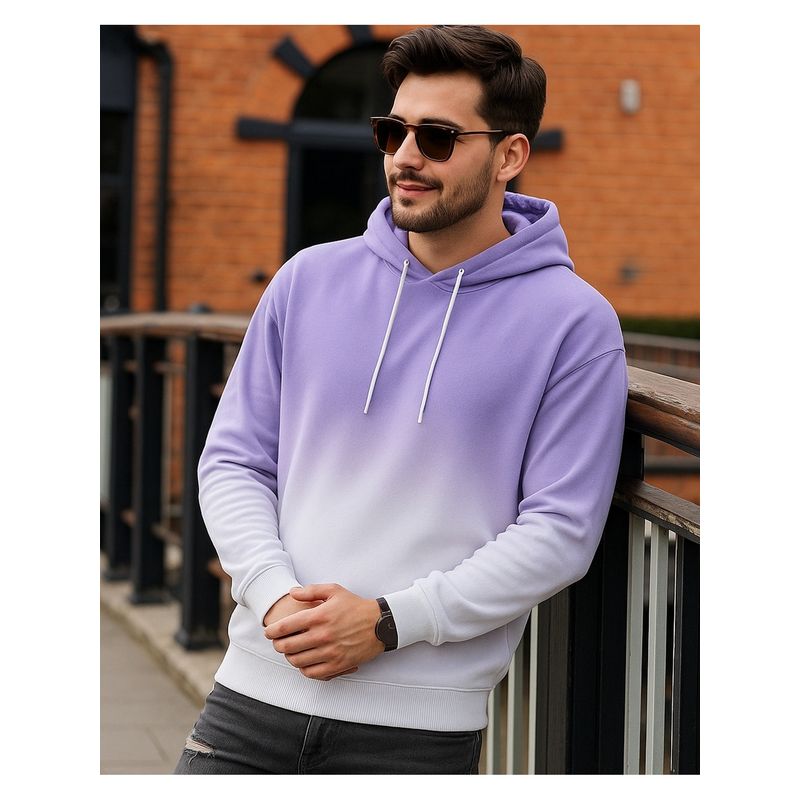 Bewakoof Men Bright White and Paisley Purple Ombre Oversized Hoodie (S)
