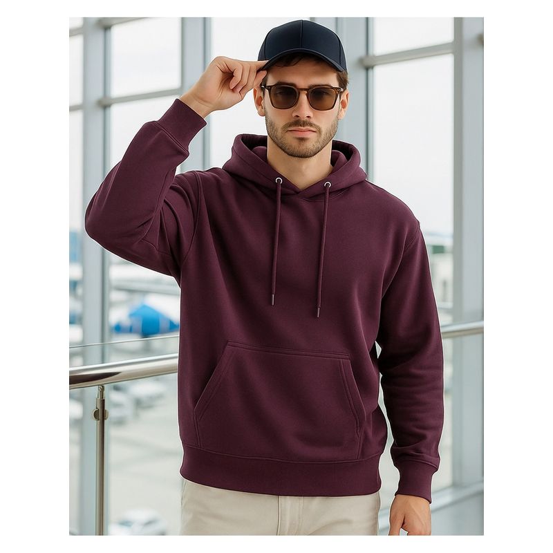 Bewakoof Men Fig Wine Oversized Hoodie (L)