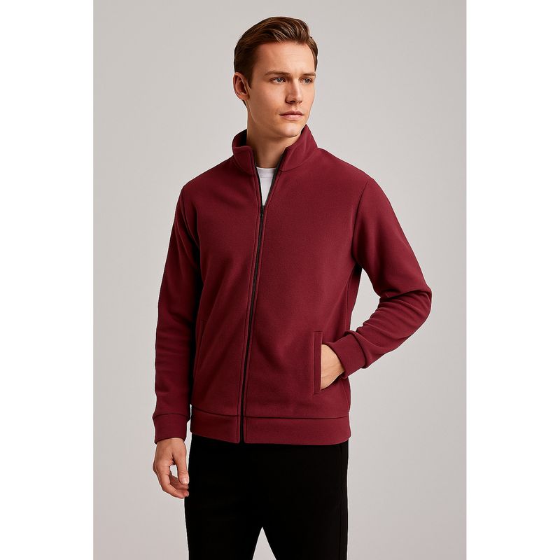 Parcel Yard Men Full Zipper Maroon Jacket (M)