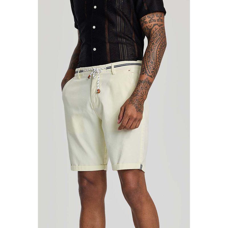 Snitch Cream Plain Linen Regular Fit Shorts (32)