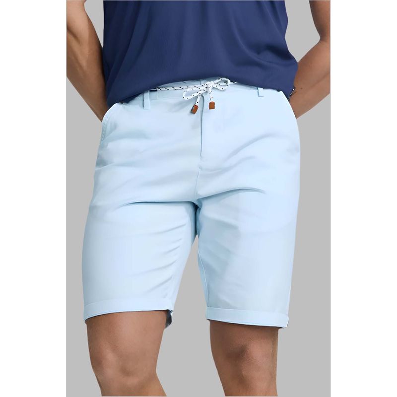 Snitch Light Blue Plain Linen Regular Fit Shorts (32)