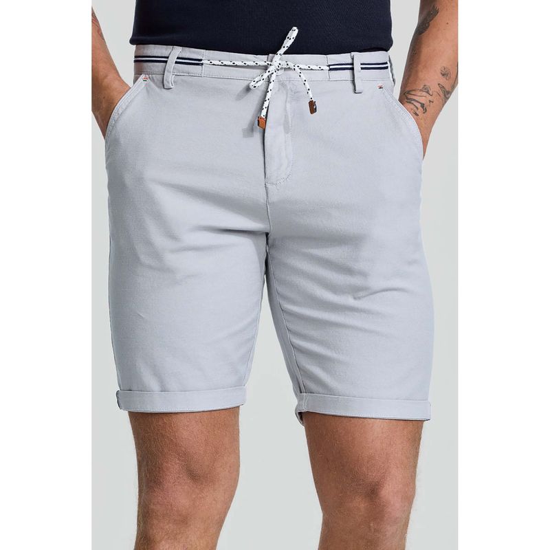 Snitch Light Grey Plain Linen Regular Fit Shorts (30)