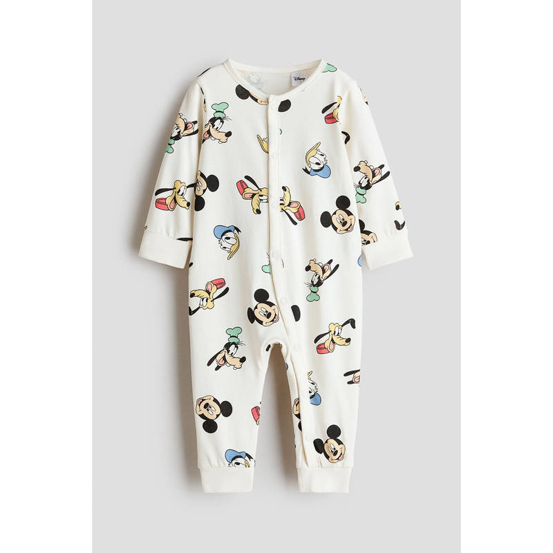 H&M Boys White Printed cotton sleepsuit (2-4 Months)