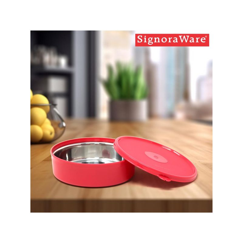 Signoraware Red Steel Monarch Classic Container with Lid (550ml)