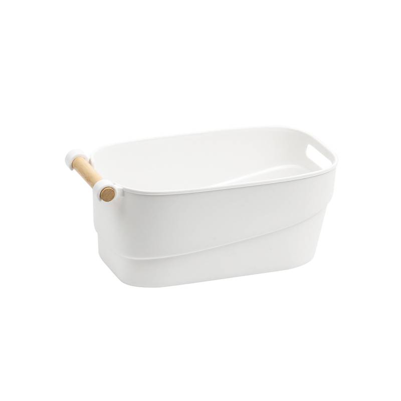 STOR White Storage Bin with Wooden Handle (3.5L)