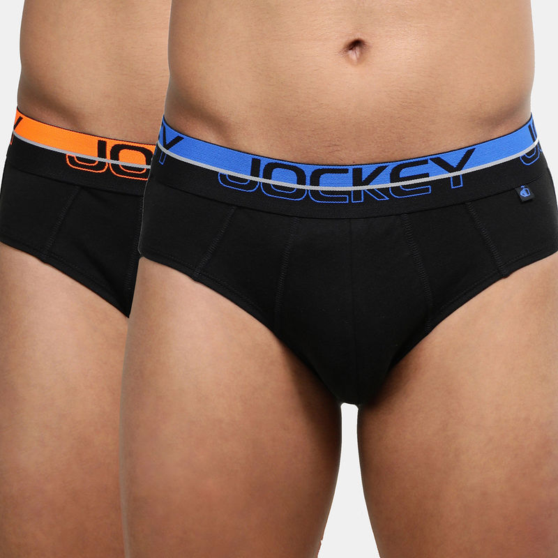 Jockey FP01 Men Super Combed Cotton Solid Brief - Black (Pack of 2) (M)