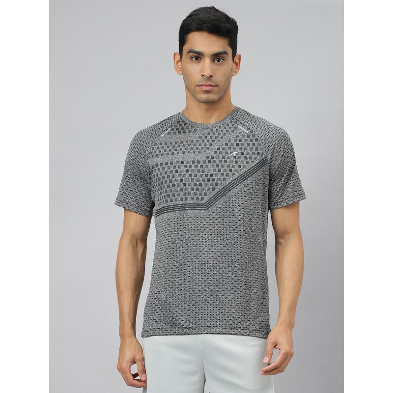 Alcis Men Black Heather Anti Static Slim Fit Round Neck Distance Running T-Shirt (XL)