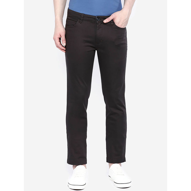 Giordano Black Slim Fit Solid Mid Waist Cotton Chinos (28)