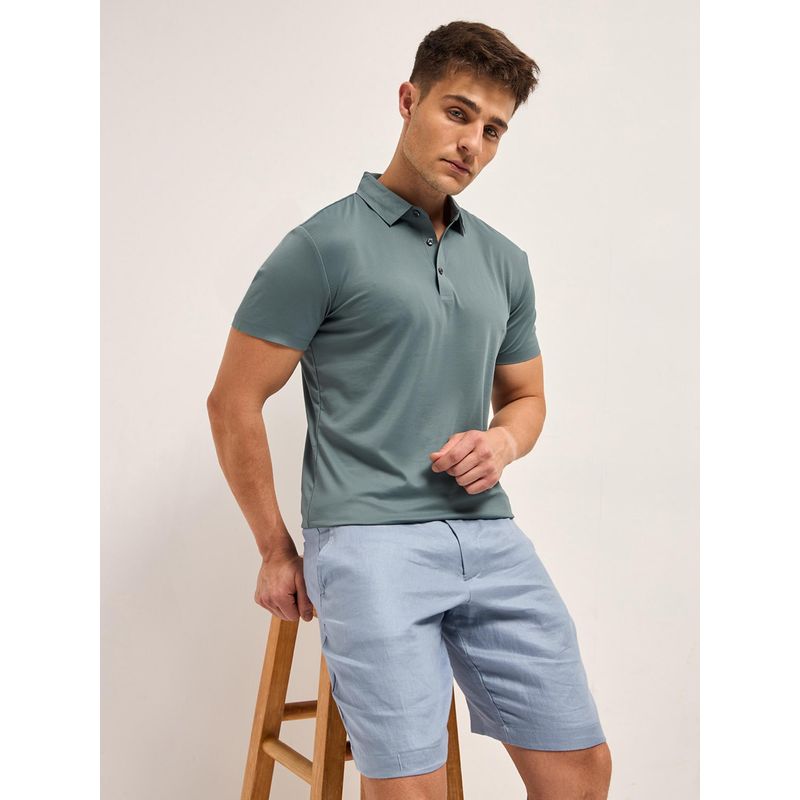 THE BEAR HOUSE Grey Men Solid Slim Fit Performance Polo T-Shirt (M)