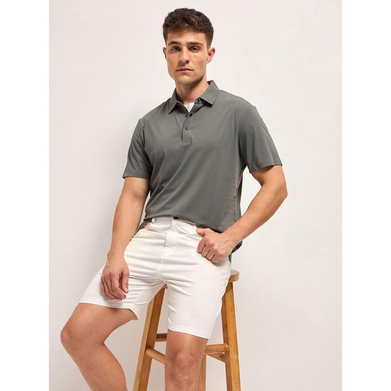 THE BEAR HOUSE Grey Men Solid Slim Fit Performance Polo T-Shirt (L)