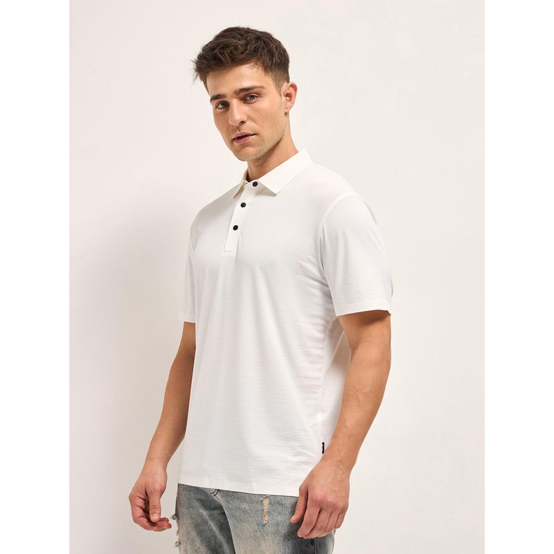 THE BEAR HOUSE White Men Solid Slim Fit Performance Polo T-Shirt (S)