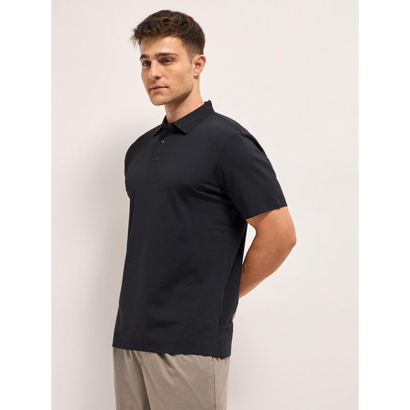 THE BEAR HOUSE Black Men Solid Slim Fit Performance Polo T-Shirt (S)