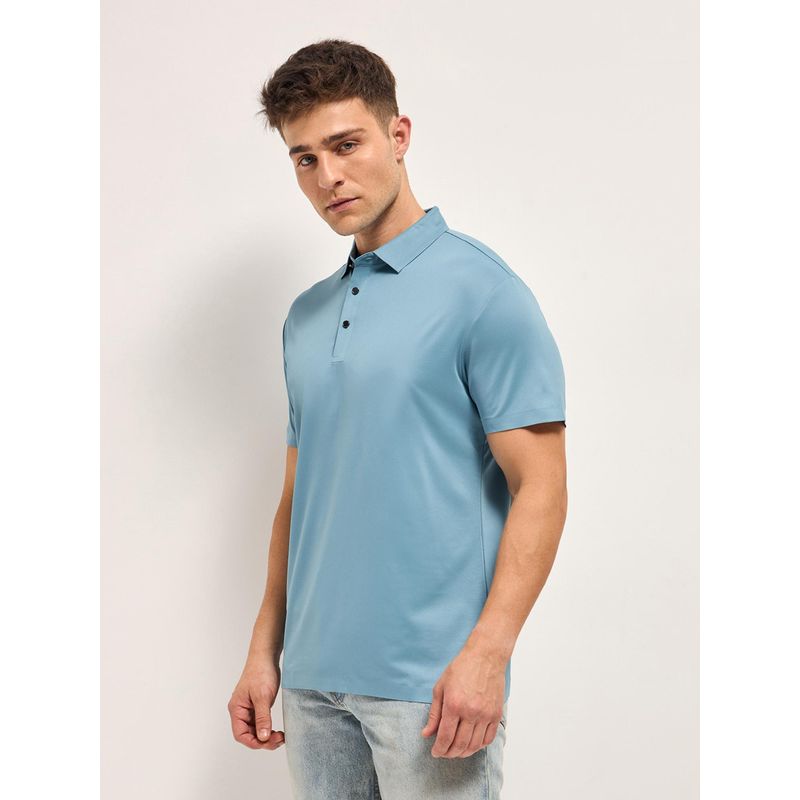 THE BEAR HOUSE Blue Men Solid Slim Fit Performance Polo T-Shirt (2XL)