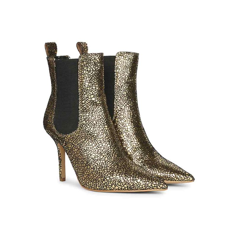 Saint G Women Gold Metallic Leather Stiletto Chelsea Boots (EURO 36)