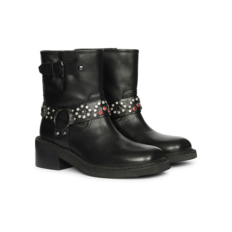 Saint G Women Black Leather Buckle Boots (EURO 36)