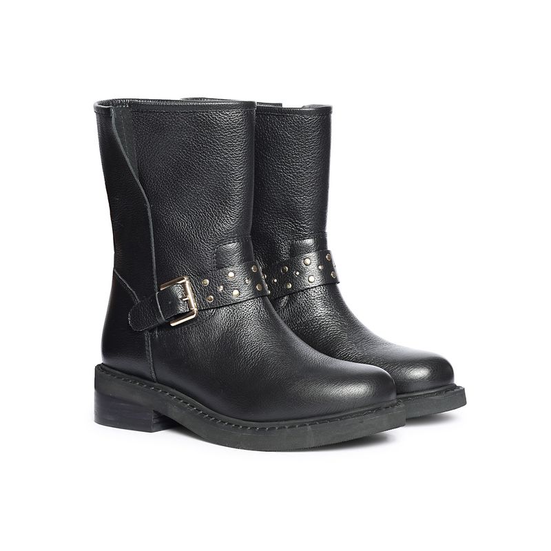 Saint G Women Black Leather Buckle Boots (EURO 36)