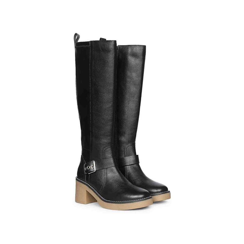Saint G Women Black Leather Long Casual Boots (EURO 36)