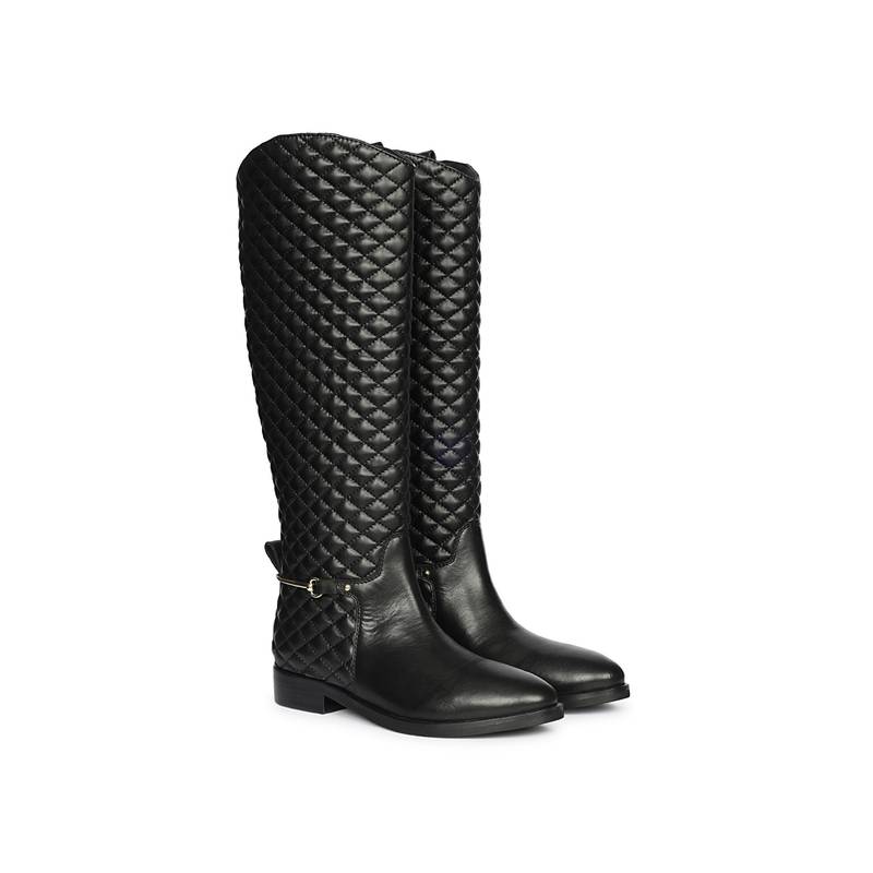 Saint G Women Black Leather Long Casual Boots (EURO 36)