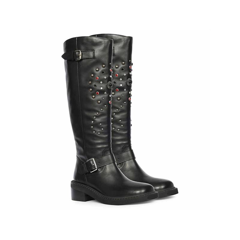 Saint G Women Black Leather Buckle Boots (EURO 36)