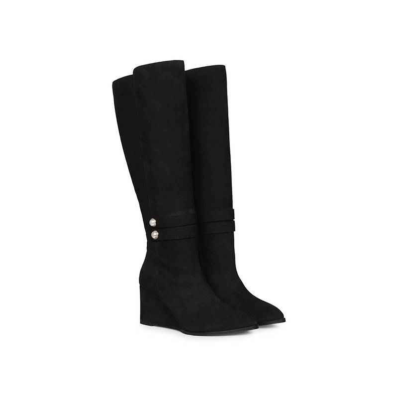 Saint G Women Black Leather Long Casual Boots (EURO 36)