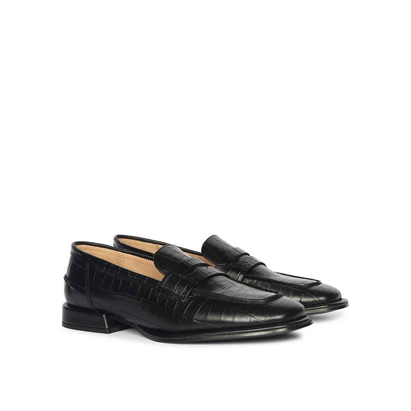 Saint G Women Black Croco Leather Loafers (EURO 36)