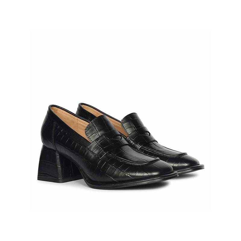 Saint G Women Black Croco Leather Loafers (EURO 36)