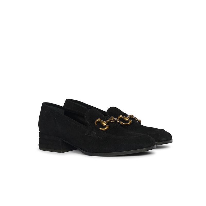Saint G Women Black Suede Leather Loafers (EURO 36)