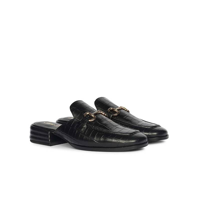Saint G Women Black Croco Leather Mules Heels (EURO 36)