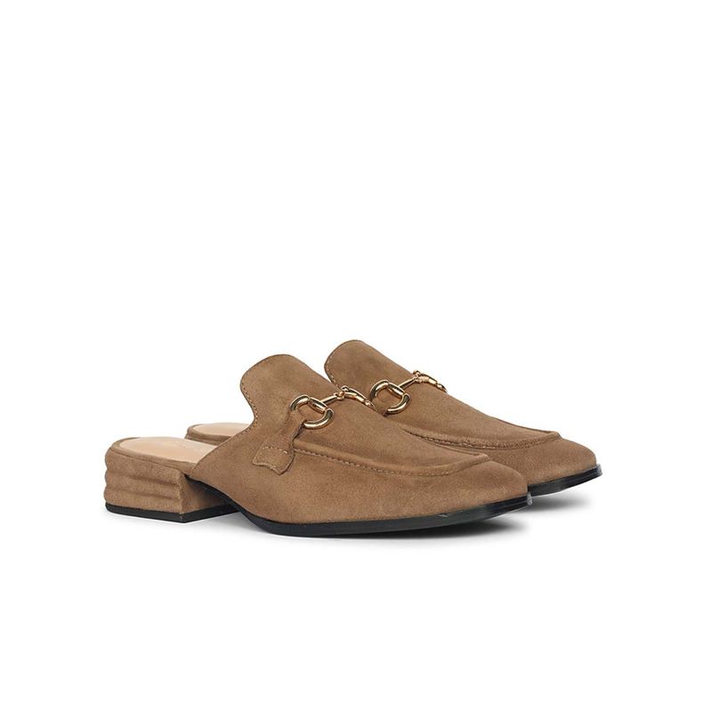 Saint G Women Taupe Leather Mules Heels (EURO 36)