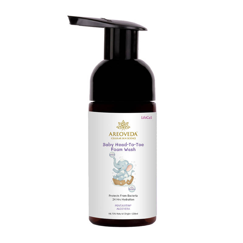AreoVeda Baby Wash & Shampoo With PENTAVITIN & Aloe Vera, Gives 24 Hrs Hydration, Tear Free
