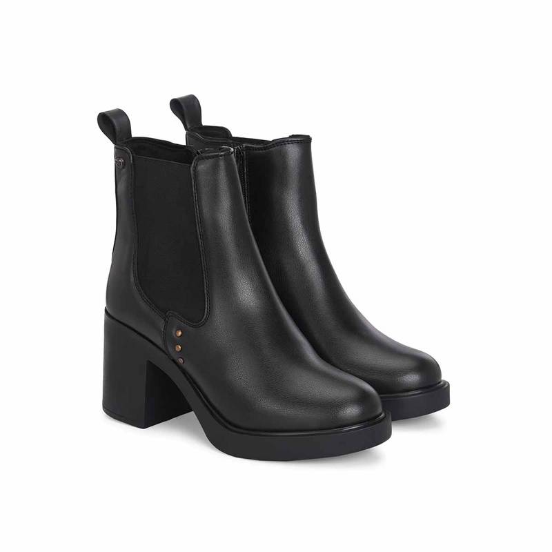 Delize Women Black Synthetic Round Toe High Top Chelsea Boots (UK 7)