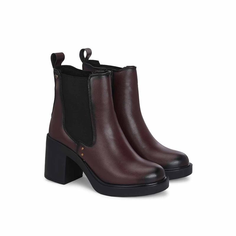 Delize Women Burgundy Synthetic Round Toe High Top Chelsea Boots (UK 3)