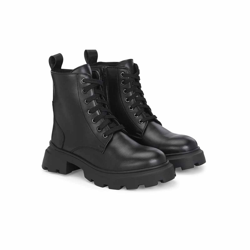 Delize Women Black Synthetic Round Toe High Top Casual Boots (UK 3)