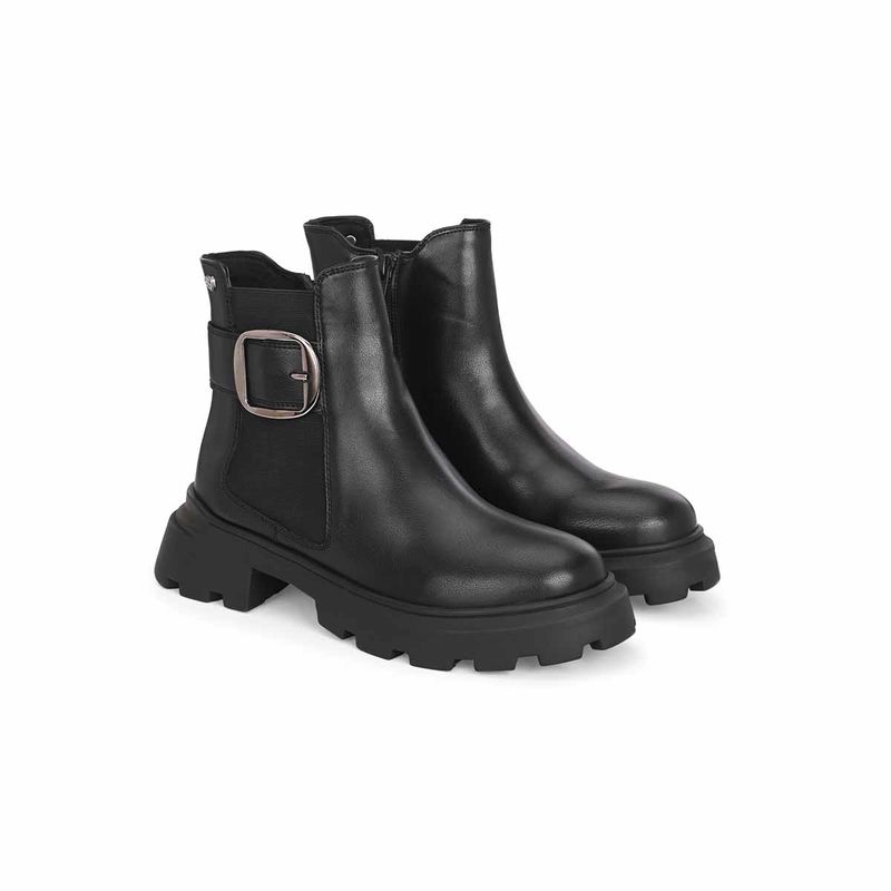 Delize Women Black Synthetic Round Toe High Top Chelsea Boots (UK 3)