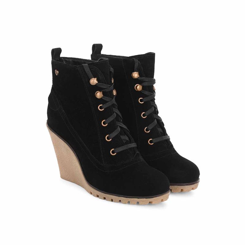 Delize Women Black Suede Round Toe High Top Casual Boots (UK 3)