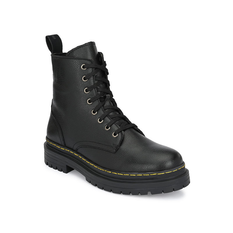 Delize Solid Black Lace-Up Derby Boots (UK 10)