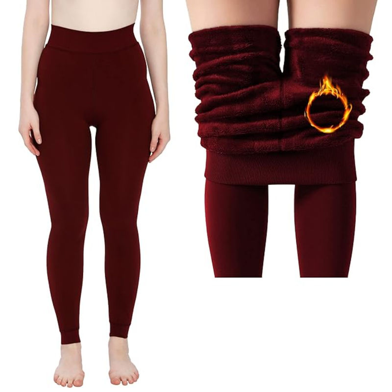 BRACHY Maroon Winter Warm Full Legs Thigh High Thermal Pantyhose Stocking (2XL)