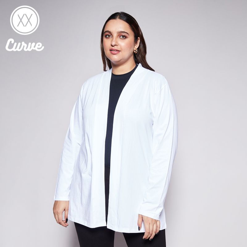 Twenty Dresses by Nykaa Fashion Curve White Front Open Longline Basics Shrug (4XL)