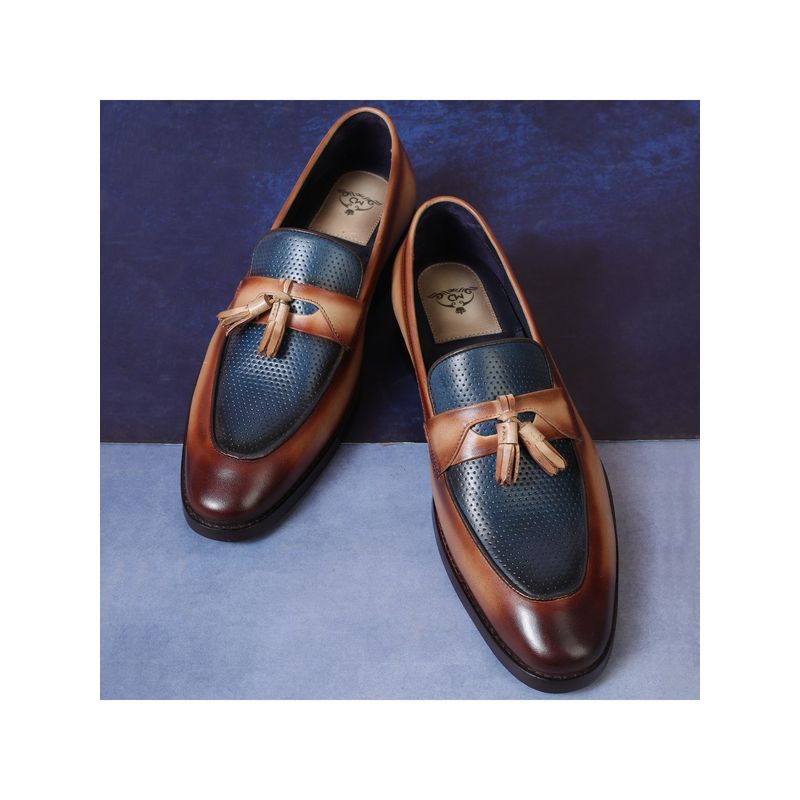 Mille Dollari Mushashi Blue and Beige Tassel Loafer (UK 5)