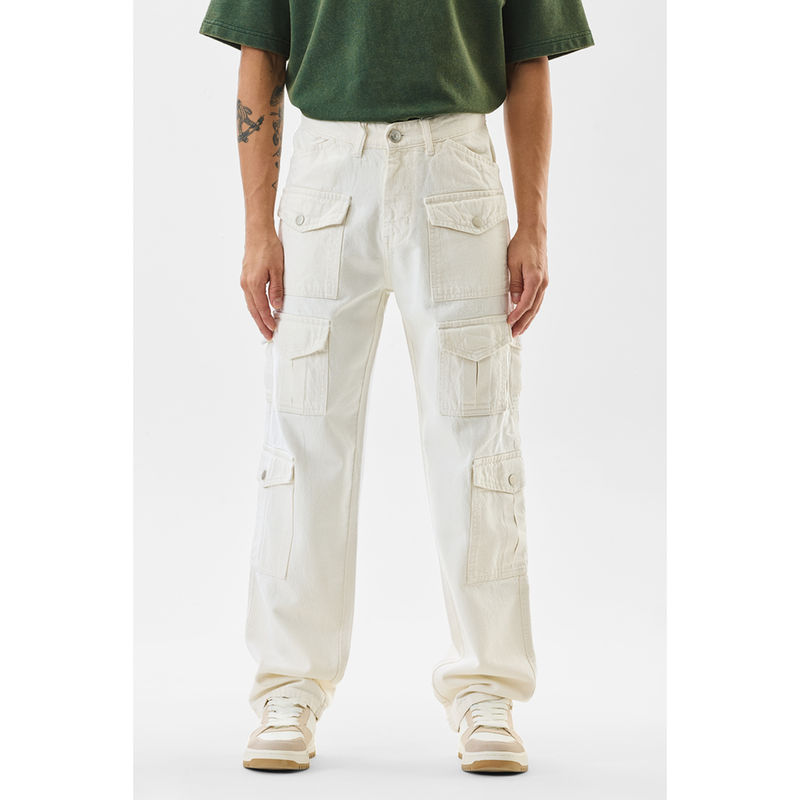 Snitch Men Off White Solid Relaxed Casual Cargo Pants (32)