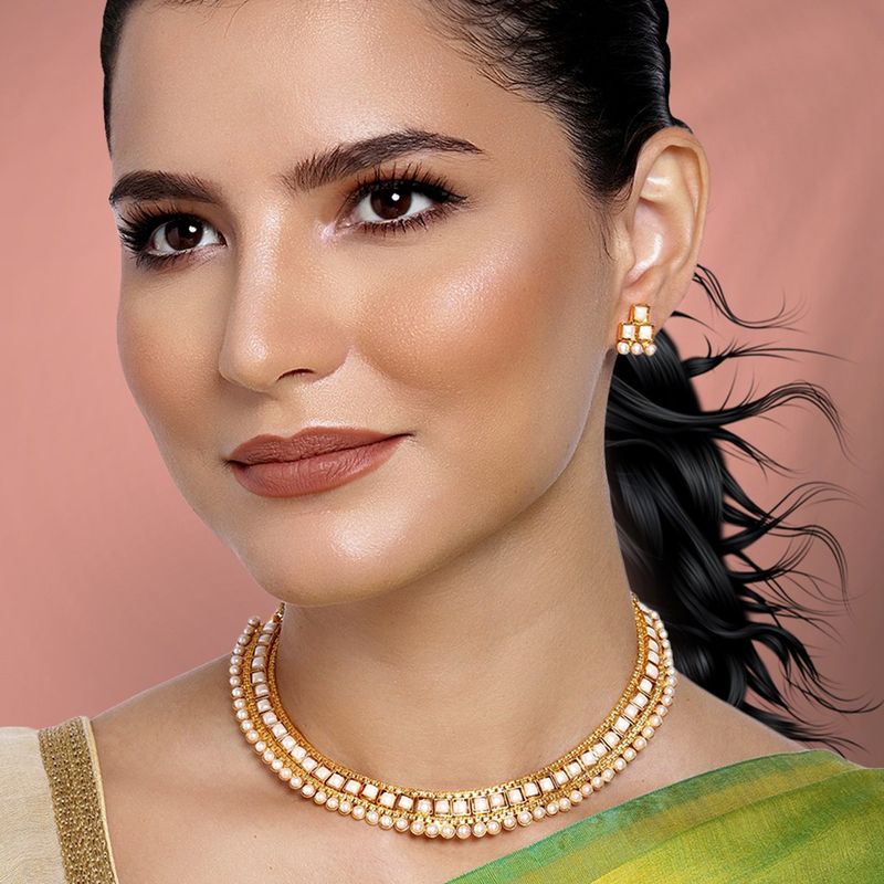 Buy Peora White Pearl Choker Necklace Set for Women Online