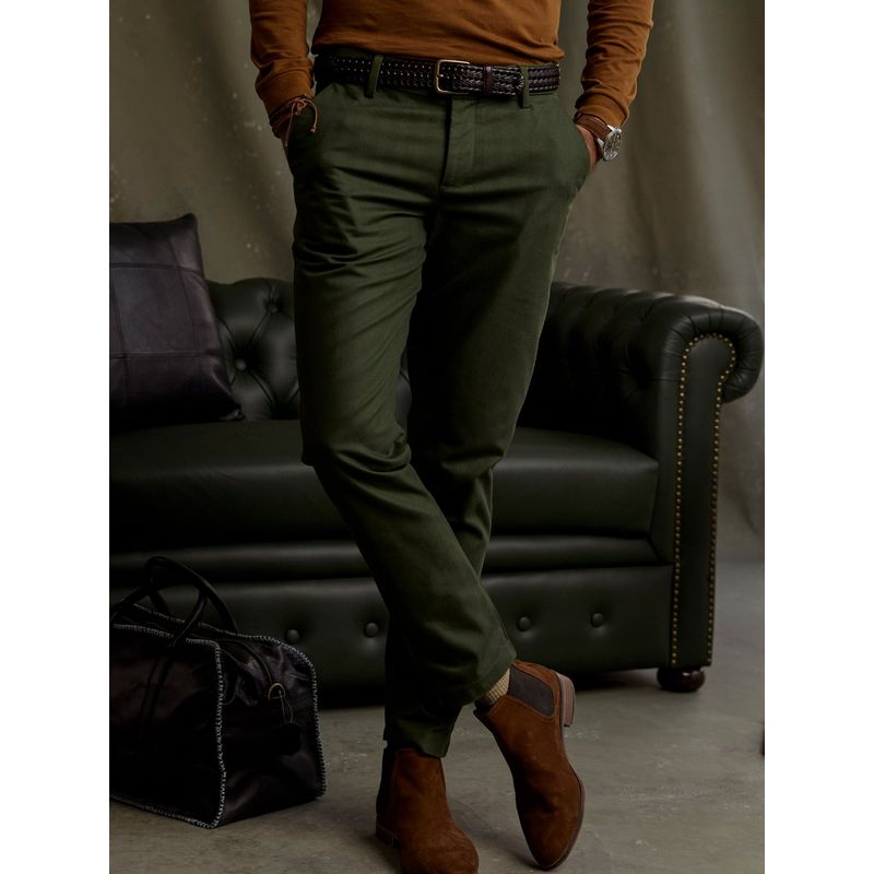 Andamen Regular Fit Men Olive Cotton Chinos (36)