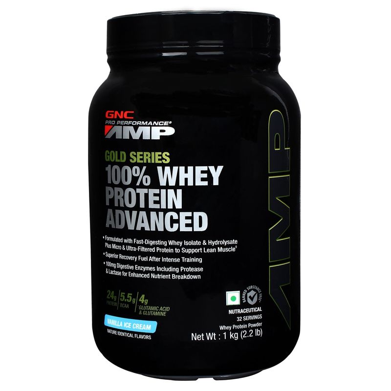 GNC AMP Gold 100% Whey Protein Advanced Vanilla Ice Cream Powder 2.2Lbs